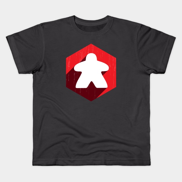 Hexagon Meeple Red Kids T-Shirt by east coast meeple